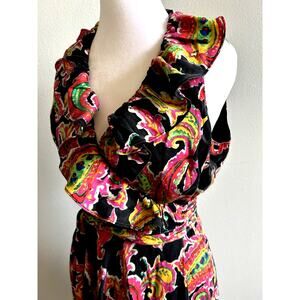 VTG 90s Ralph Lauren 100% Silk Dress wrap floral ruffles tropical resort boho 6